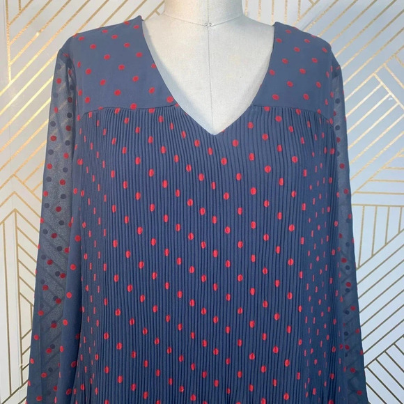 Numph Embeth‎ Dress Navy Blue Red Polka Dot - Picture 3 of 12